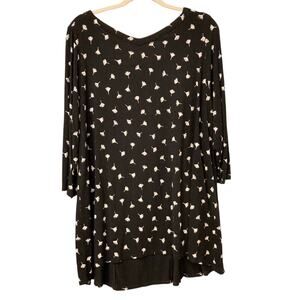 J. Jill Wearever Collection Black Fan Print Gingko Dandelion Floral Size XL EUC